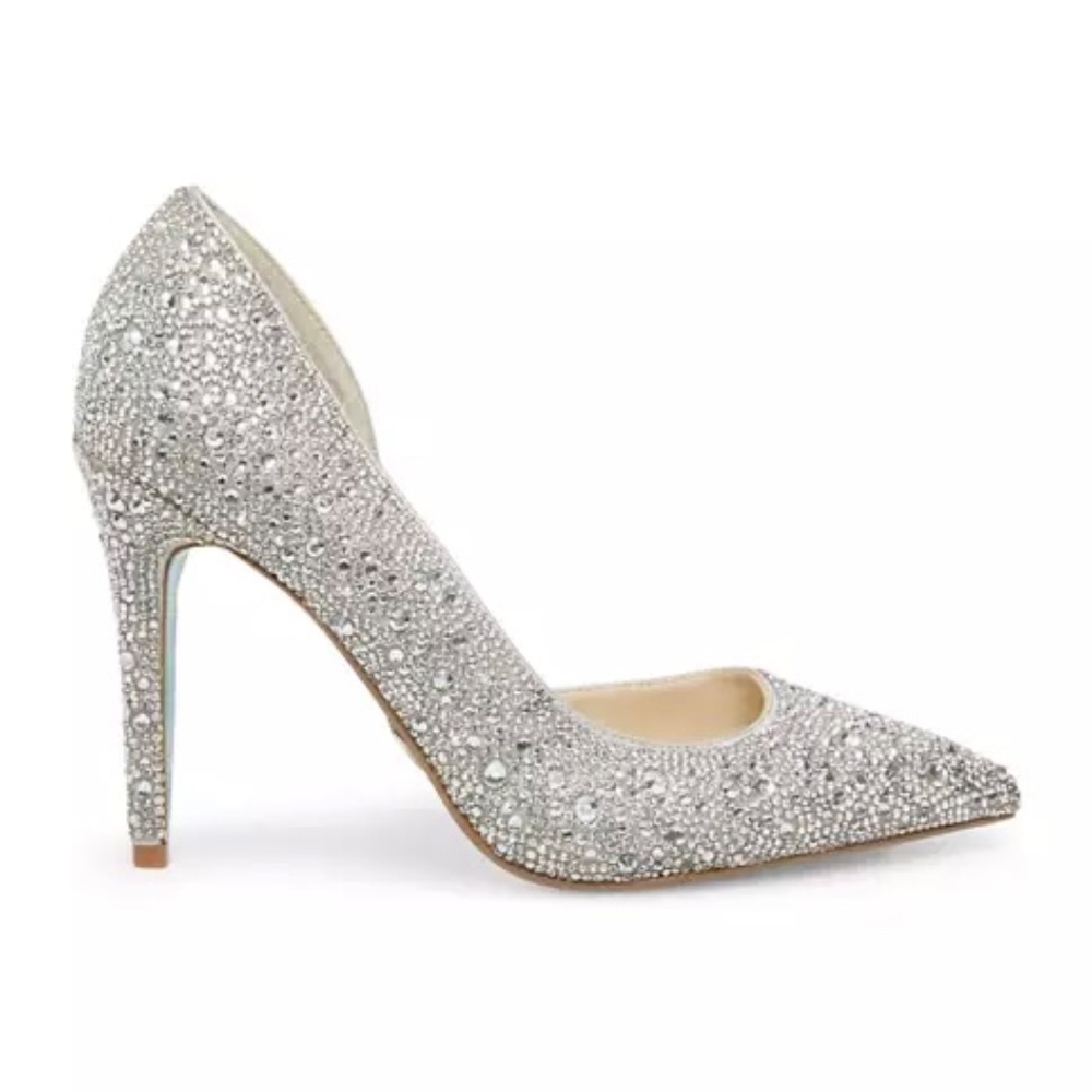 Betsey Johnson Hazil Silver Dress Pumps Stiletto Heels Crystal Evening Shoes 8 - Picture 12 of 13